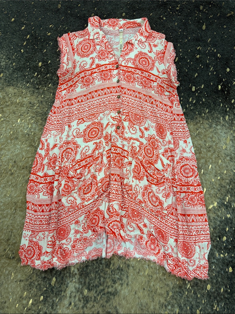 Uncle Frank Coral & White Paisley Button-Front Tunic Dress